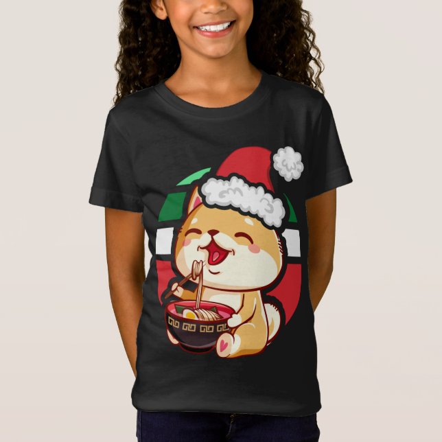 Camiseta Cute Kawaii Anime Shiba Inu Perro comiendo a Ramen (Anverso)