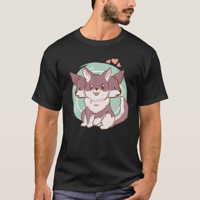 Camiseta Cute Kawaii Anime Tres Cabeceras Fox Foxes Estétic (Anverso)