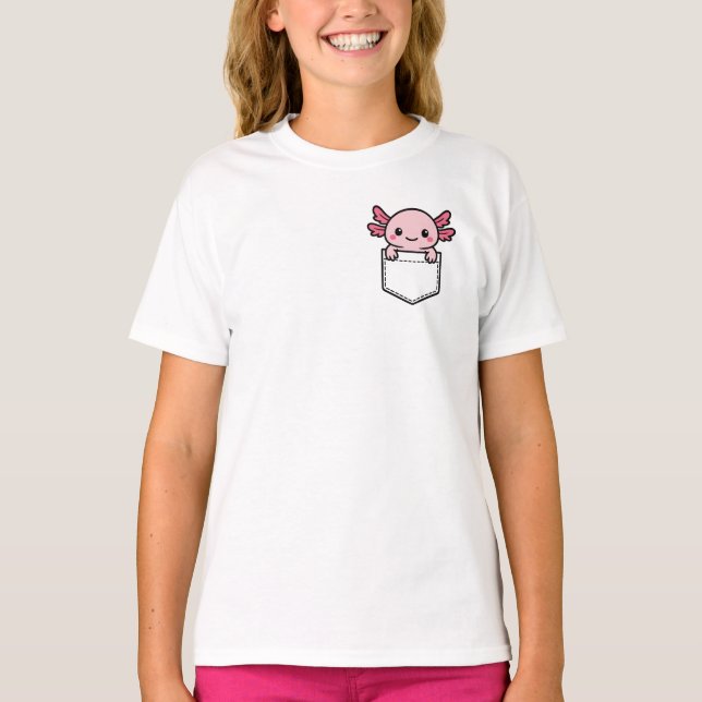 Camiseta Cute Kawaii Axolotl buscando fuera del bolsillo (Anverso)