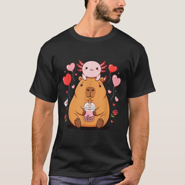 Camiseta Cute Kawaii Axolotl Capybara Bubble Tea Boys Girls (Anverso)