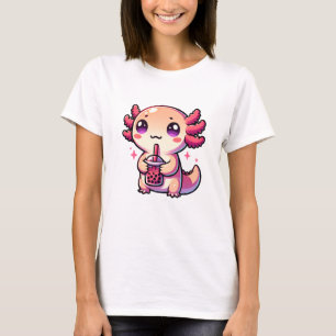 Camiseta Cute Kawaii Axolotl con té de burbuja
