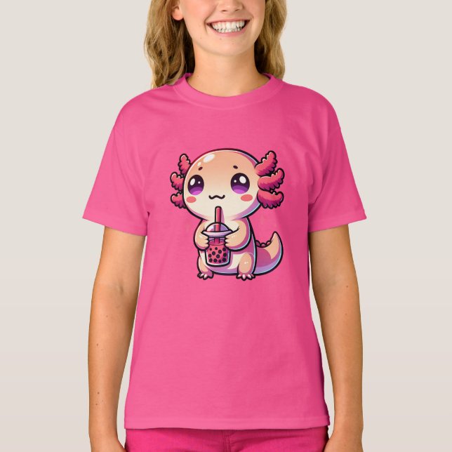 Camiseta Cute Kawaii Axolotl con té de burbuja (Anverso)
