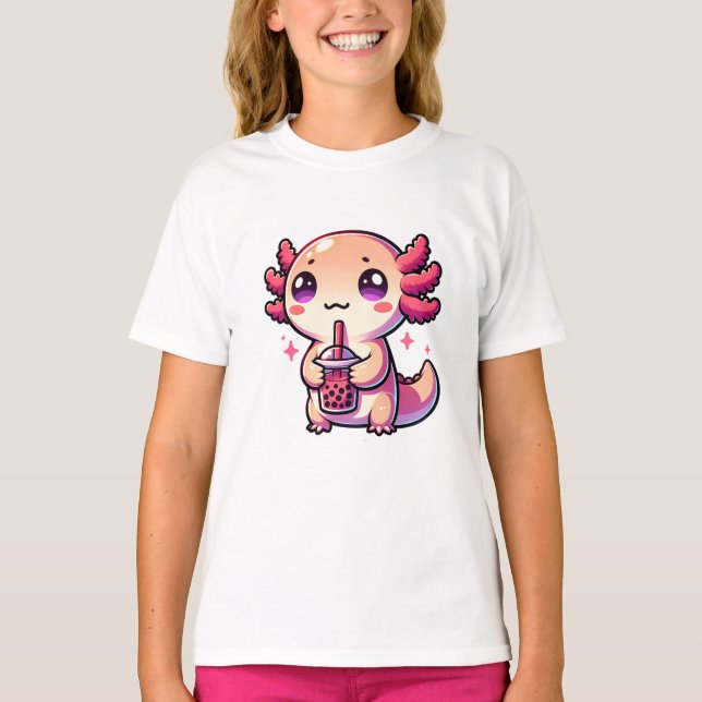Camiseta Cute Kawaii Axolotl con té de burbuja (Anverso)