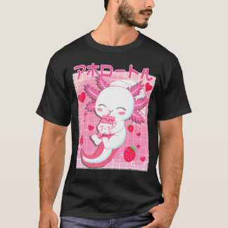 Camiseta Cute Kawaii Axolotl Fresa Leche Anime Japonés
