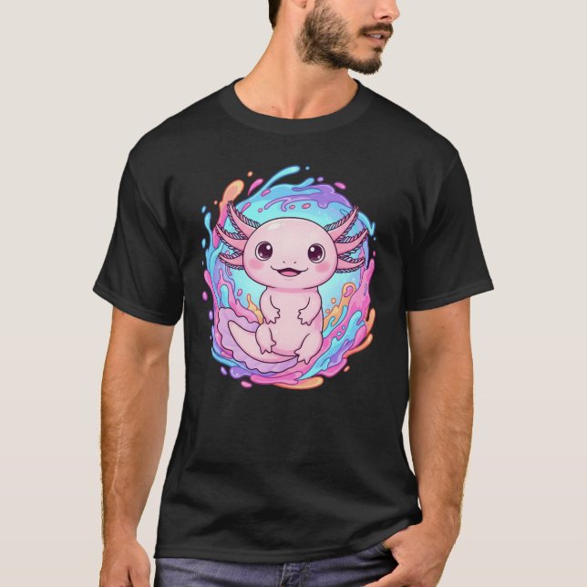 Camiseta Cute Kawaii Axolotl Water Splash Art (Anverso)