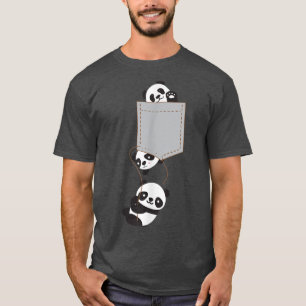 Camiseta Cute Kawaii Baby Pandas In Pocket 