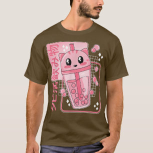 Camiseta Cute Kawaii Boba Tea Cat Bubble Tea Anime japonés