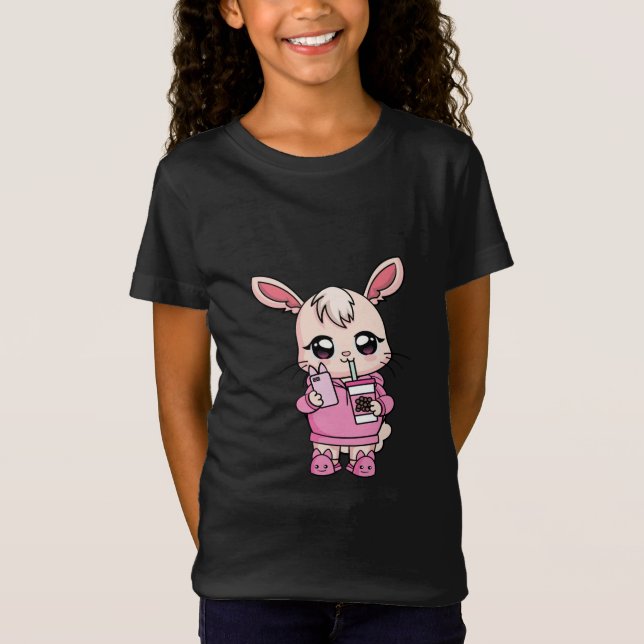 Camiseta Cute Kawaii Bunny Boba Rosa Conejo de té Regalo de (Anverso)