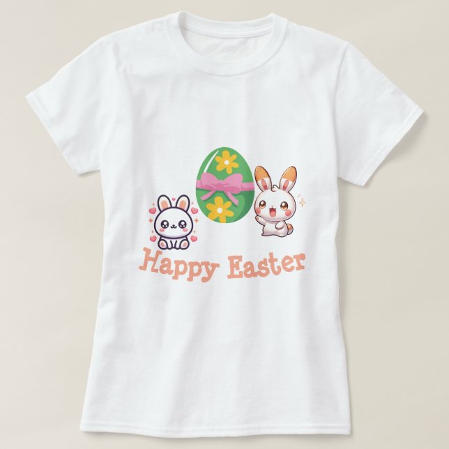Camiseta Cute Kawaii Bunny Happy Easter (Diseño del anverso)