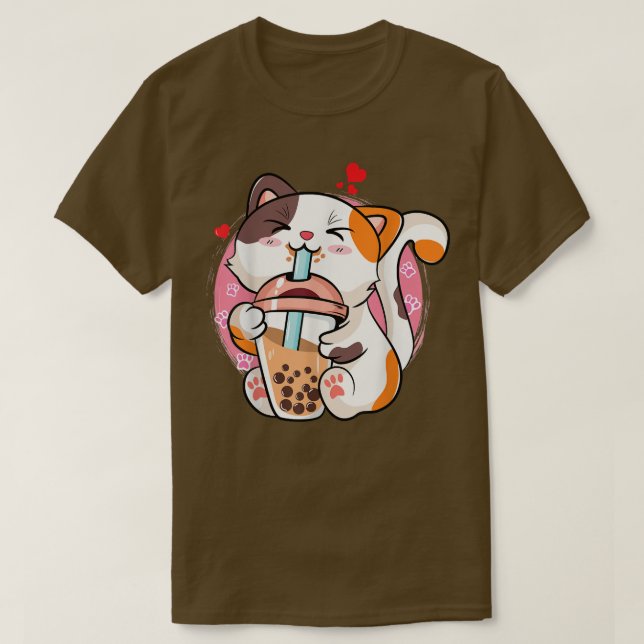 Camiseta Cute Kawaii Cat Boba Bubble Milk Tea Anime Neko Ki (Diseño del anverso)
