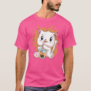 Camiseta Cute Kawaii Cat Boba Bubble Milk Tea Anime Neko Ki