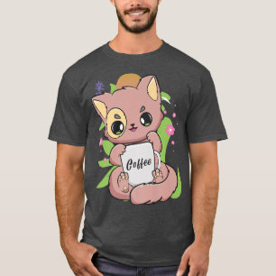 Camiseta Cute Kawaii Cat Coffee Moka Chibi Anime Neko Kanji