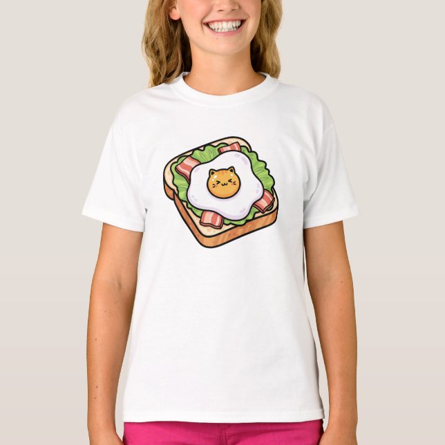 Camiseta Cute Kawaii Cat Fried Egg on Toast Illustration (Anverso)