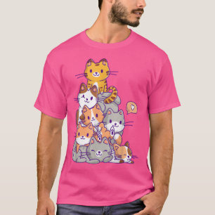 Camiseta Cute Kawaii Cat Kitty Meowtain Cats Pile Chibi Wom
