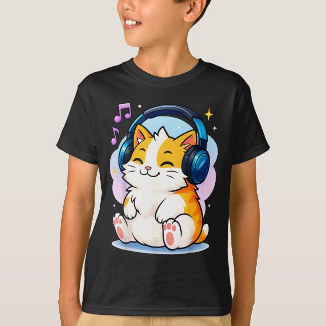 Camiseta Cute Kawaii Cat Neko Funny Music Kitten Lover K-p  (Anverso)
