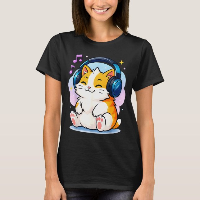 Camiseta Cute Kawaii Cat Neko Funny Music Kitten Lover K-p  (Anverso)