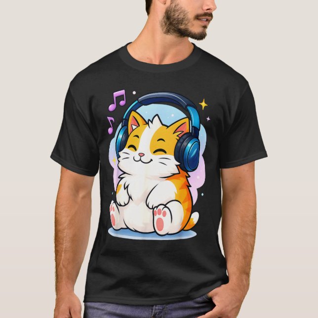 Camiseta Cute Kawaii Cat Neko Funny Music Kitten Lover K-p  (Anverso)