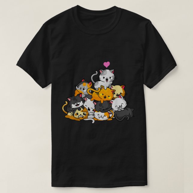 Camiseta Cute Kawaii Cat Pile Cartoon Design (Diseño del anverso)