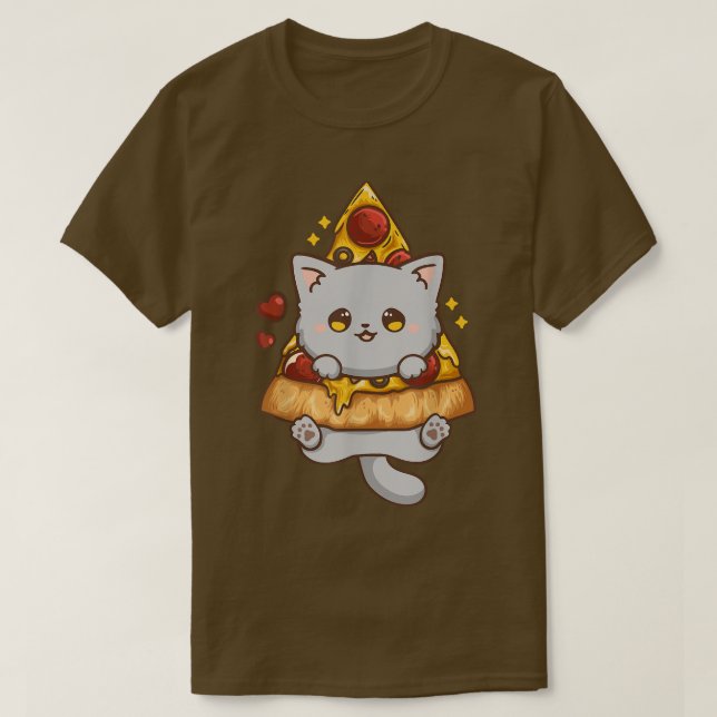 Camiseta Cute Kawaii Cat Pizza Anime  (Diseño del anverso)