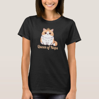 Camiseta Cute Kawaii Cat Queen of Naps Chubby Crown Cat