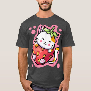 Camiseta Cute Kawaii Cat Strawberry Milk Japanese Anime Wom