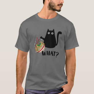 Camiseta Cute Kawaii Cat "What?" Ramen Japanese Food Men, W