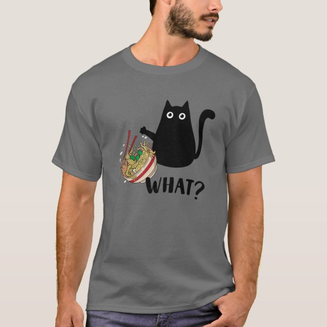 Camiseta Cute Kawaii Cat "What?" Ramen Japanese Food Men, W (Anverso)