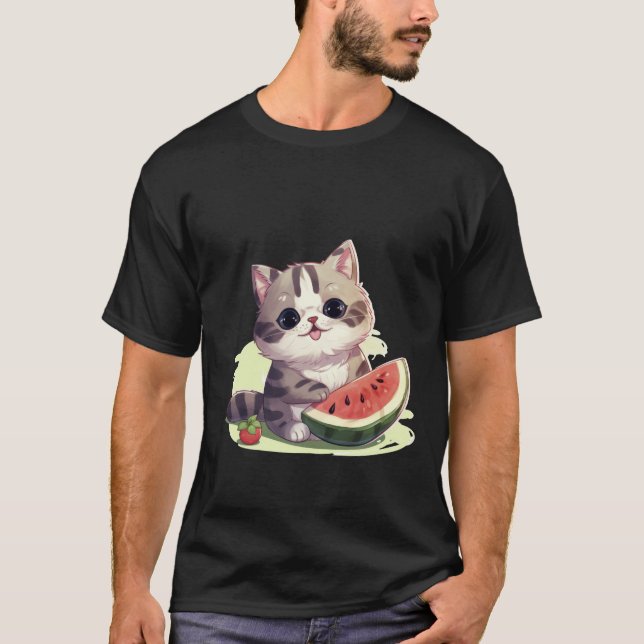 Camiseta Cute Kawaii Cat with Watermelon Summer Art ✨🐾🍉 (Anverso)