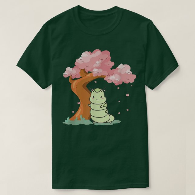 Camiseta Cute kawaii caterpillar Sakura Cherry Blossom tree (Diseño del anverso)