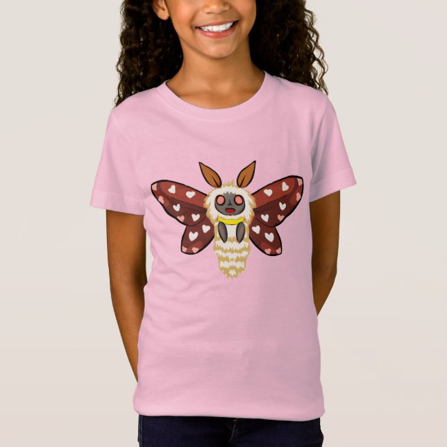 Camiseta Cute Kawaii Chibi Moth en un patrón cardíaco (Anverso)