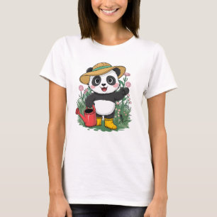 Camiseta Cute Kawaii Chibi Panda con flores