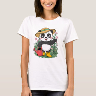 Camiseta Cute Kawaii Chibi Panda con flores