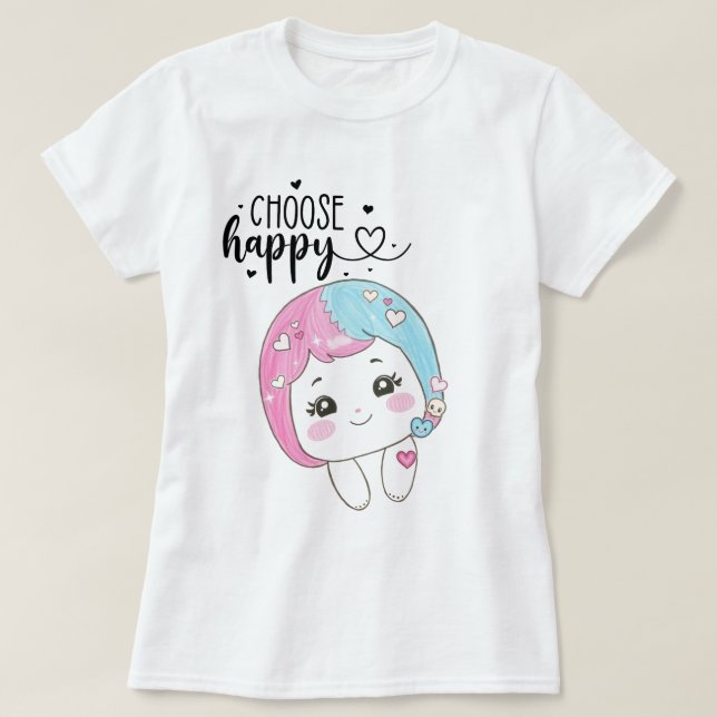 Camiseta Cute Kawaii “Choose Happy”  – Adorable Posi (Diseño del anverso)