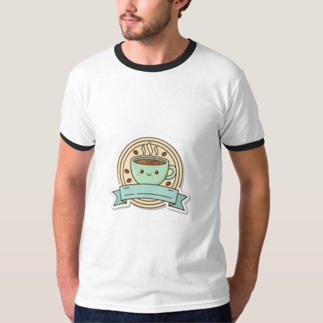Camiseta Cute Kawaii Coffee Cup Badge with Coffee Beans T-S (Anverso)