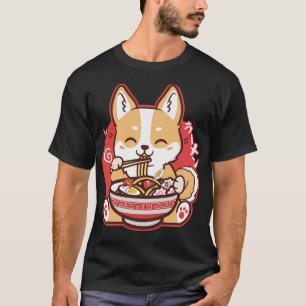 Camiseta Cute Kawaii Corgi Comiendo Ramen