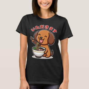 Camiseta Cute Kawaii Dachshund come a Ramen Itadakimasu