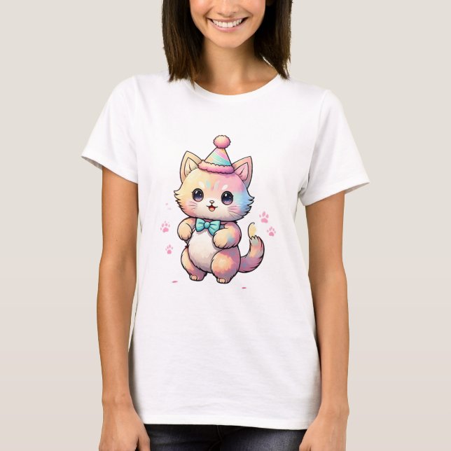 Camiseta Cute Kawaii Fluffy Cat T-Shirt Pastel Chibi Dance (Anverso)