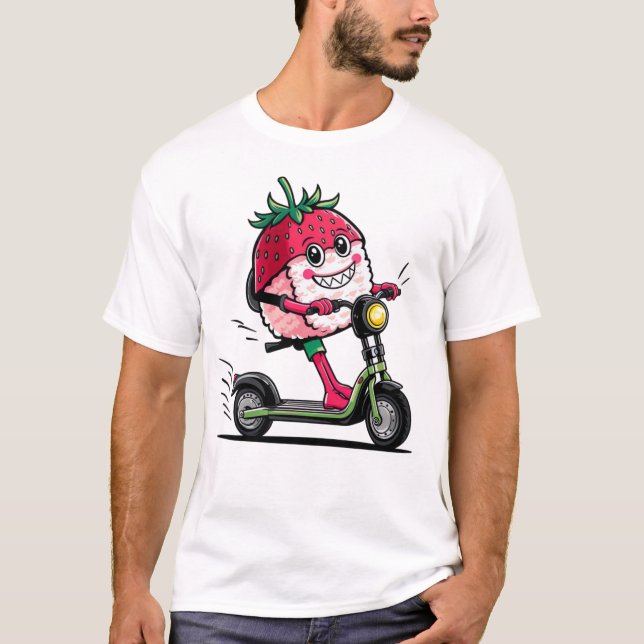 Camiseta Cute kawaii fresa sushi Scooter Deliver (Anverso)