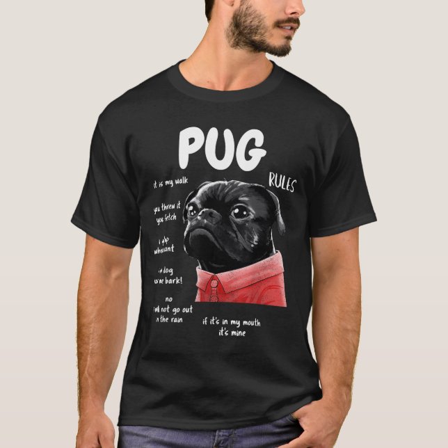 Camiseta Cute Kawaii Funny Black Pug Dog Rules Men Women Ki (Anverso)