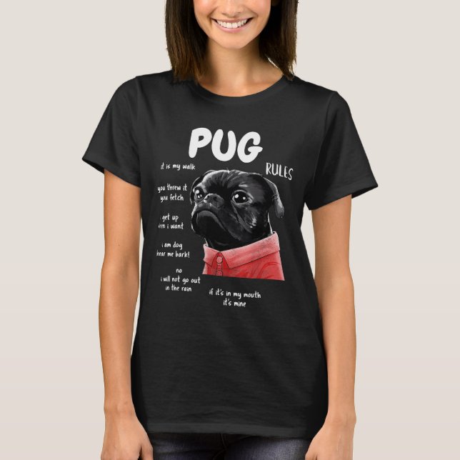 Camiseta Cute Kawaii Funny Black Pug Dog Rules Men Women Ki (Anverso)