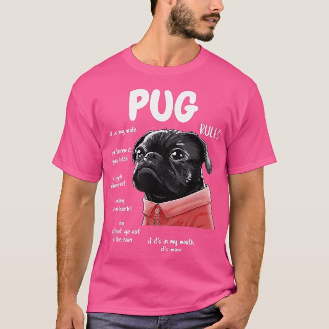 Camiseta Cute Kawaii Funny Black Pug Reglamento Regalos Hom (Anverso)