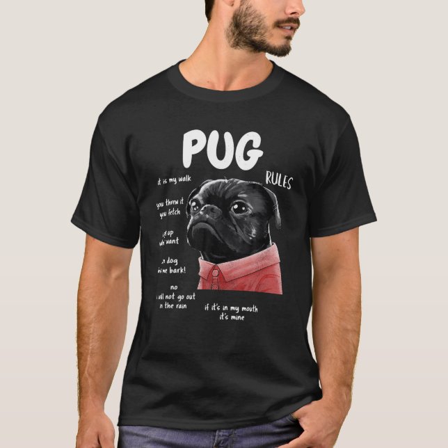 Camiseta Cute Kawaii Funny Black Pug Rules Regalos Hombres  (Anverso)