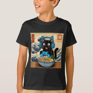 Camiseta Cute Kawaii Gamer Cat Funny Ramen Japanese Cat Gam