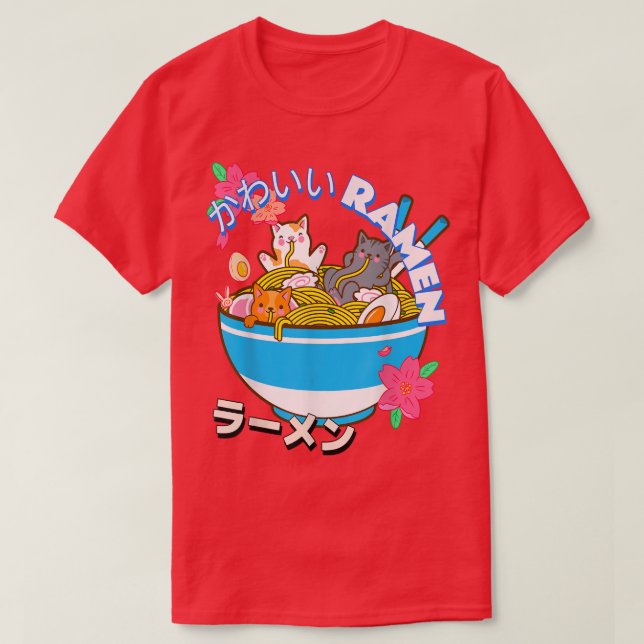 Camiseta Cute Kawaii Gato Japonés Ramen Bowl Fideos Neko  (Diseño del anverso)
