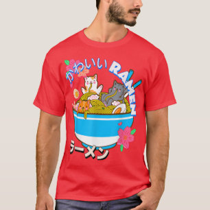 Camiseta Cute Kawaii Gato Japonés Ramen Bowl Fideos Neko 