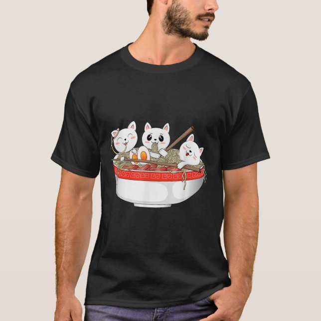Camiseta Cute Kawaii Gatos Ramen Noodles Anime Gato Japonés (Anverso)