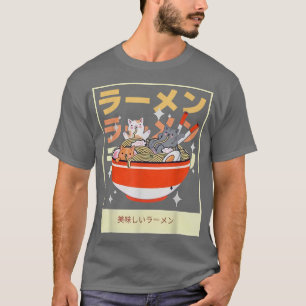 Camiseta Cute Kawaii Gats Ramen Noodles Anime Aest Japonés