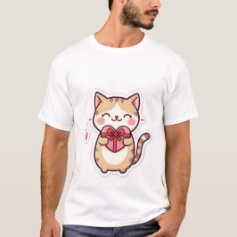 Camiseta Cute Kawaii Ginger Cat Holding Heart Gift Box  ✨💖