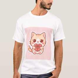 Camiseta Cute Kawaii Ginger Cat Sitting with Heart Gift 💖