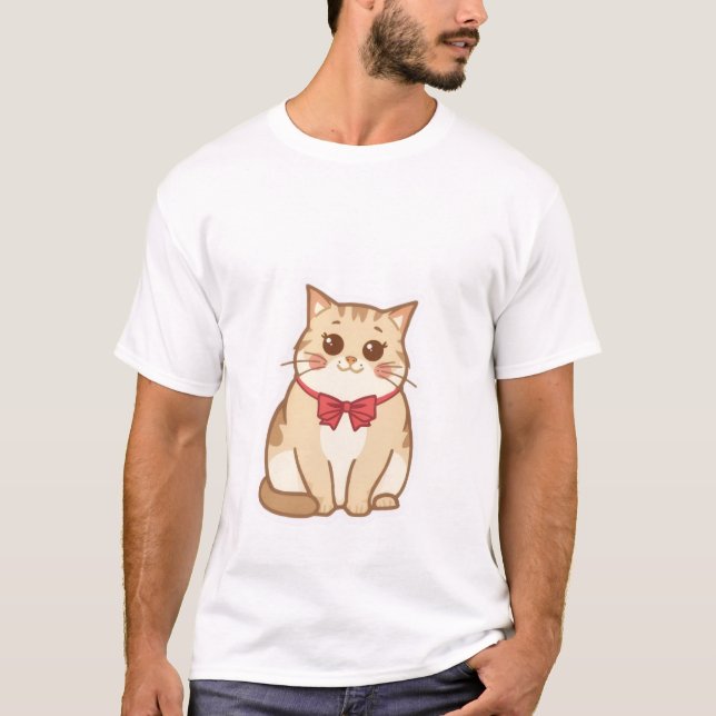 Camiseta Cute Kawaii Ginger Cat with Red Bow Tie ✨🎀 (Anverso)